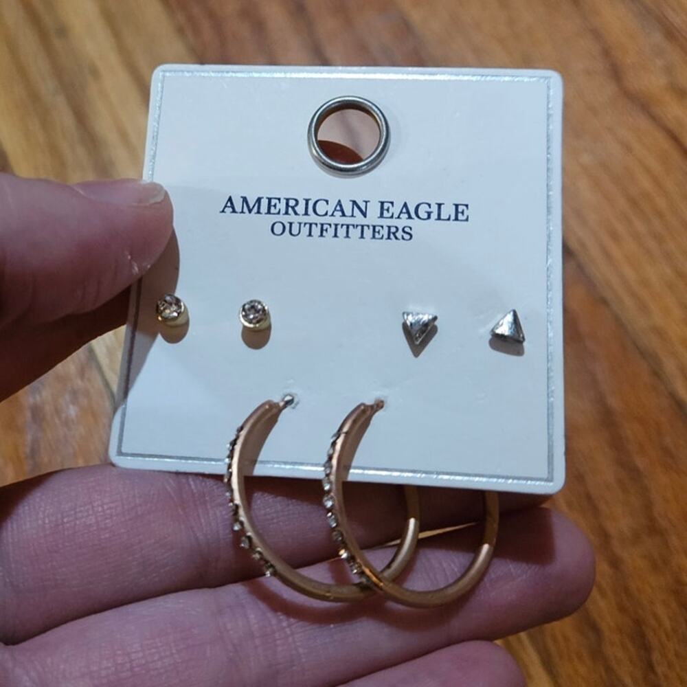 American Eagle Outfitters Contemporary Inlaid Hoop & Stud Earrings 3PC Set